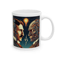 Funny Nikola Tesla vs Robot Mug Illustrated Ceramic Tea Coffee Cup Unique Gift 11oz