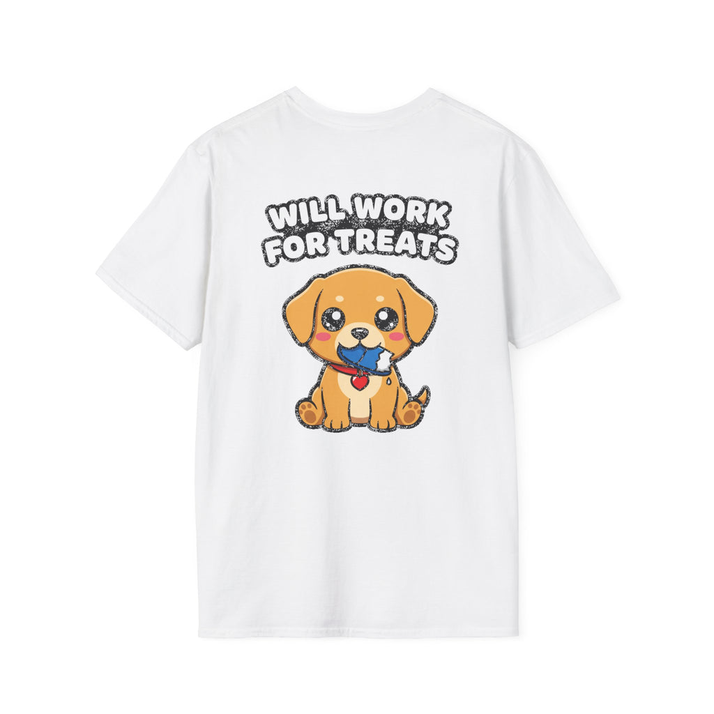 Cute Labrador Shirt Will Work For Treats Funny Dog Lover Unisex Softstyle Tee Gift