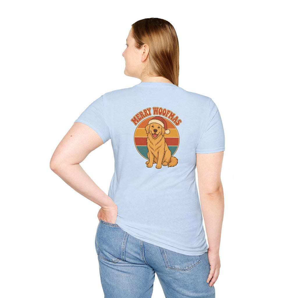 Retro Christmas Dog T-Shirt Merry Woofmas Vintage Dog Lover Shirt Unisex Softstyle Tee Christmas Gift