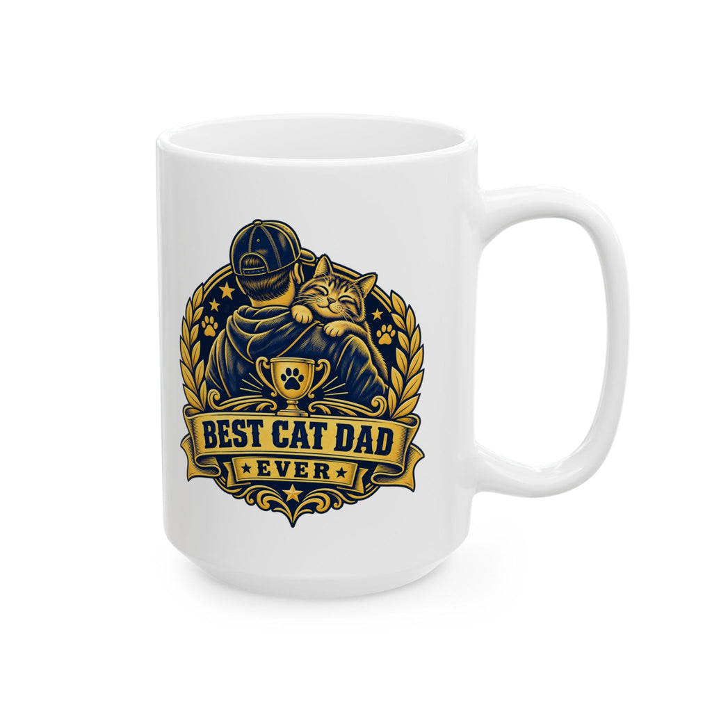 Best Cat Dad Ever Mug Vintage Trophy Badge Coffee Cup Gift Funny Coffee Mug