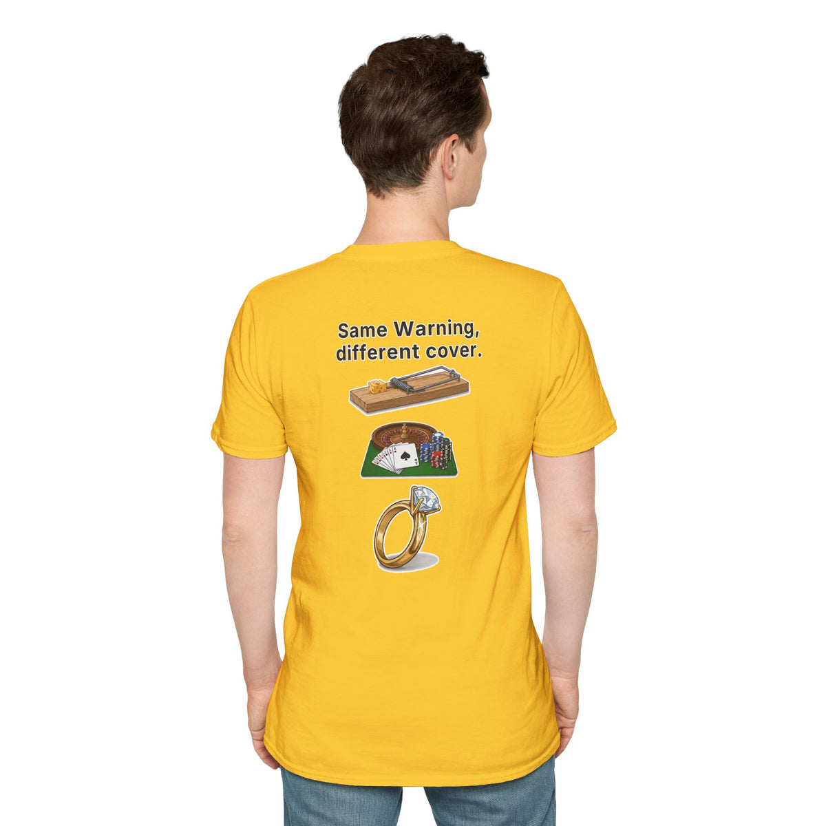 Funny Marriage T-Shirt Same Warning Different Cover Mousetrap Casino Ring Wedding Humor Shirt Groom Bachelor Party Tee