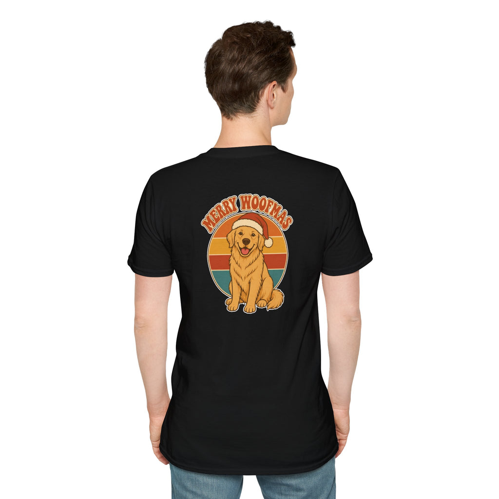 Retro Christmas Dog T-Shirt Merry Woofmas Vintage Dog Lover Shirt Unisex Softstyle Tee Christmas Gift