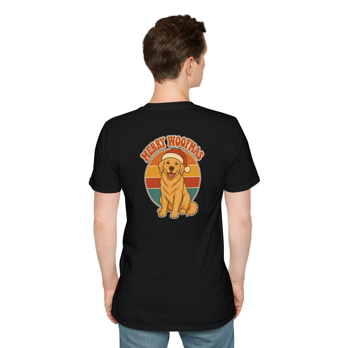 Retro Christmas Dog T-Shirt Merry Woofmas Vintage Dog Lover Shirt Unisex Softstyle Tee Christmas Gift