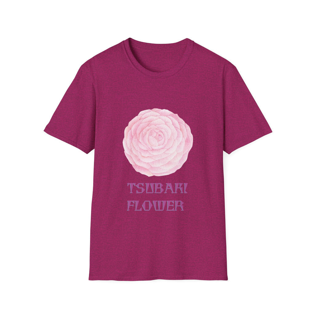 Tsubaki Japanese Camellia Unisex Softstyle T-Shirt Gift Cotton Japan Art Flower