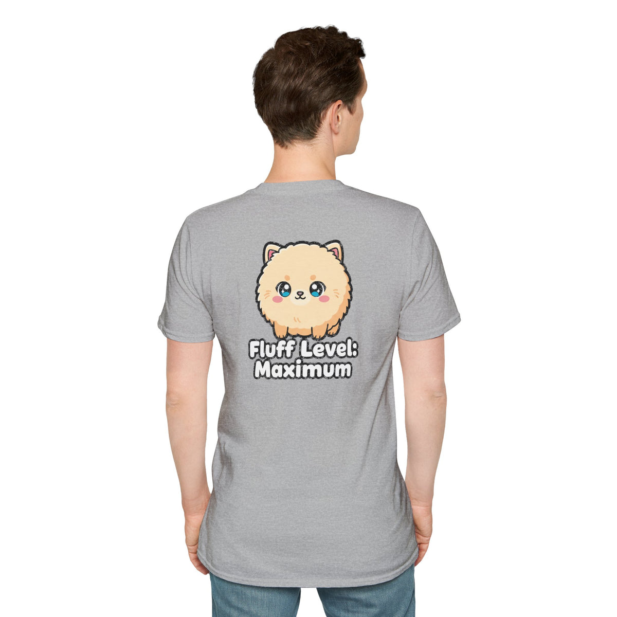 Cute Dog Pomeranian Shirt Fluff Level: Maximum Funny Dog Lover Unisex Softstyle Tee Gift