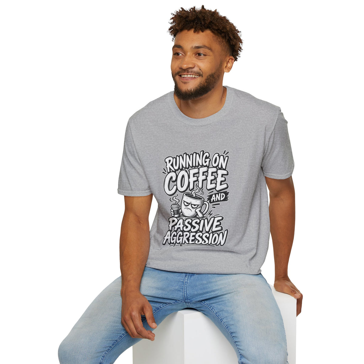 Funny Dark Humor Tshirt — Funny Office Tshirt Dark Humor Graphic Tee Unique Coworker Gift  RUNNING ON COFFEE AND PASSIVE AGGRESSION Shirt
