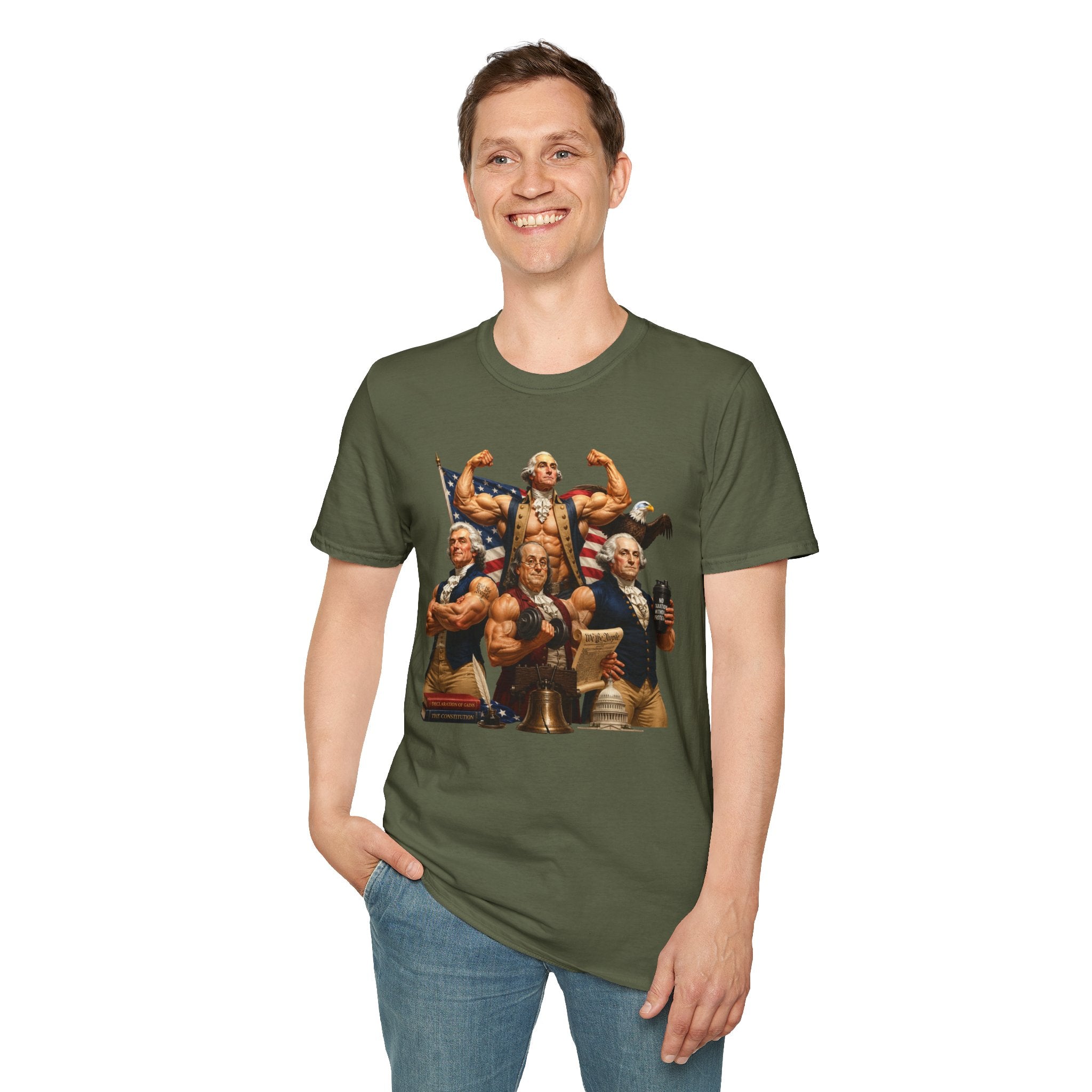 Funny USA Unisex Softstyle T-Shirt Giant Declaration Receipt Funny Patriotic T-Shirt United States of America Benjamin Franklin George Washington Tshirt