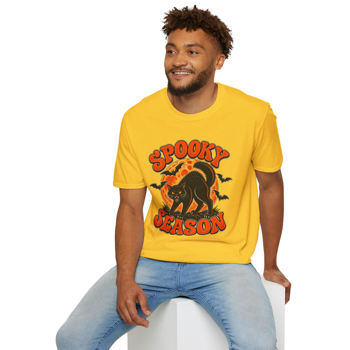 Retro Black Cat Halloween Shirt | Vintage Spooky Season Graphic Tee | Womens Halloween T-Shirt