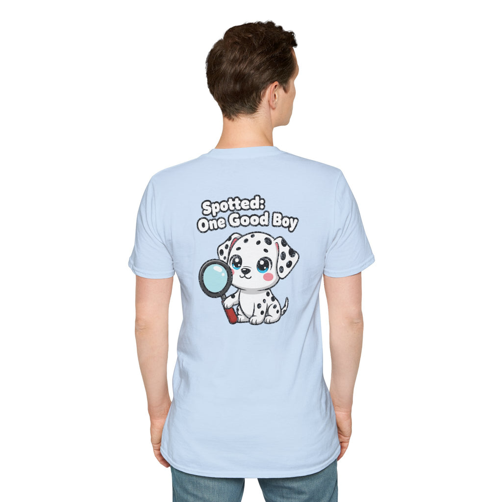 Cute Dalmatian Shirt Spotted: One Good Boy Funny Dog Lover Unisex Softstyle Tee Gift