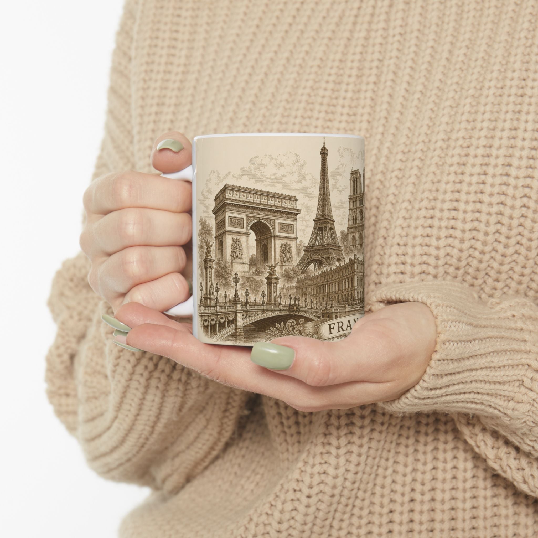 Ceramic Travel Mug French Landmarks Mug — Eiffel Tower Notre Dame Versailles Coffee Cup Gift 11oz 15oz