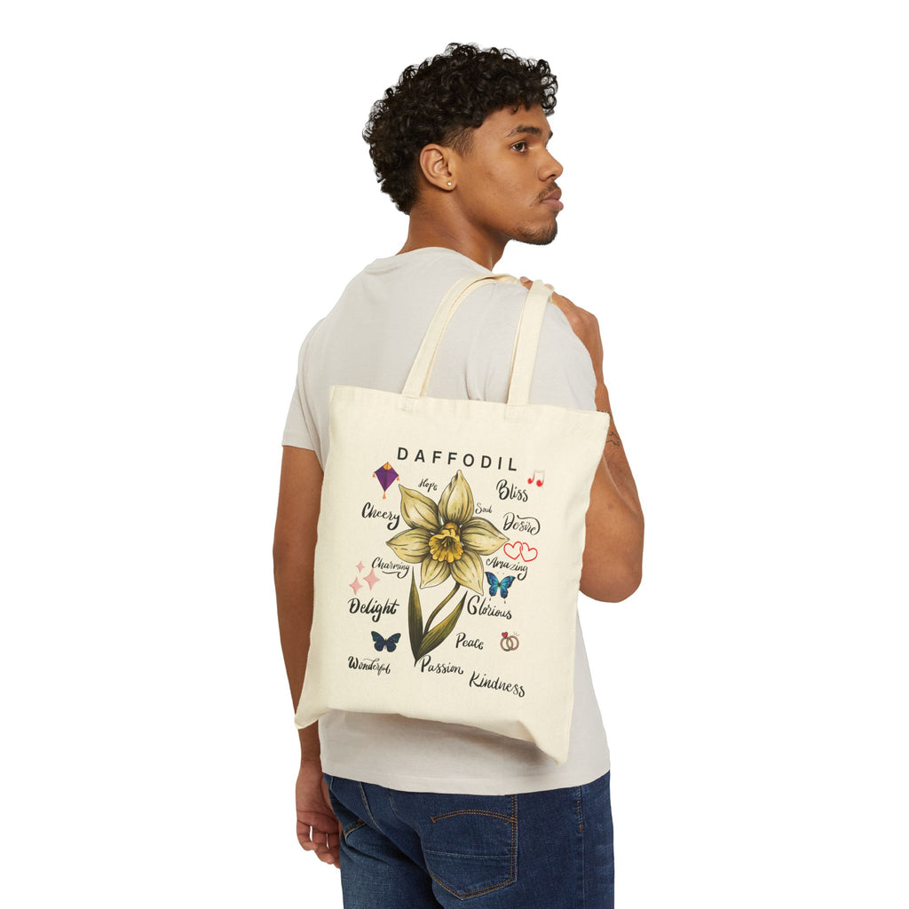 Floral Tote Bag Cute Botanical Print Stylish Fashion Cotton Daffodil Canvas Bag Best Gift
