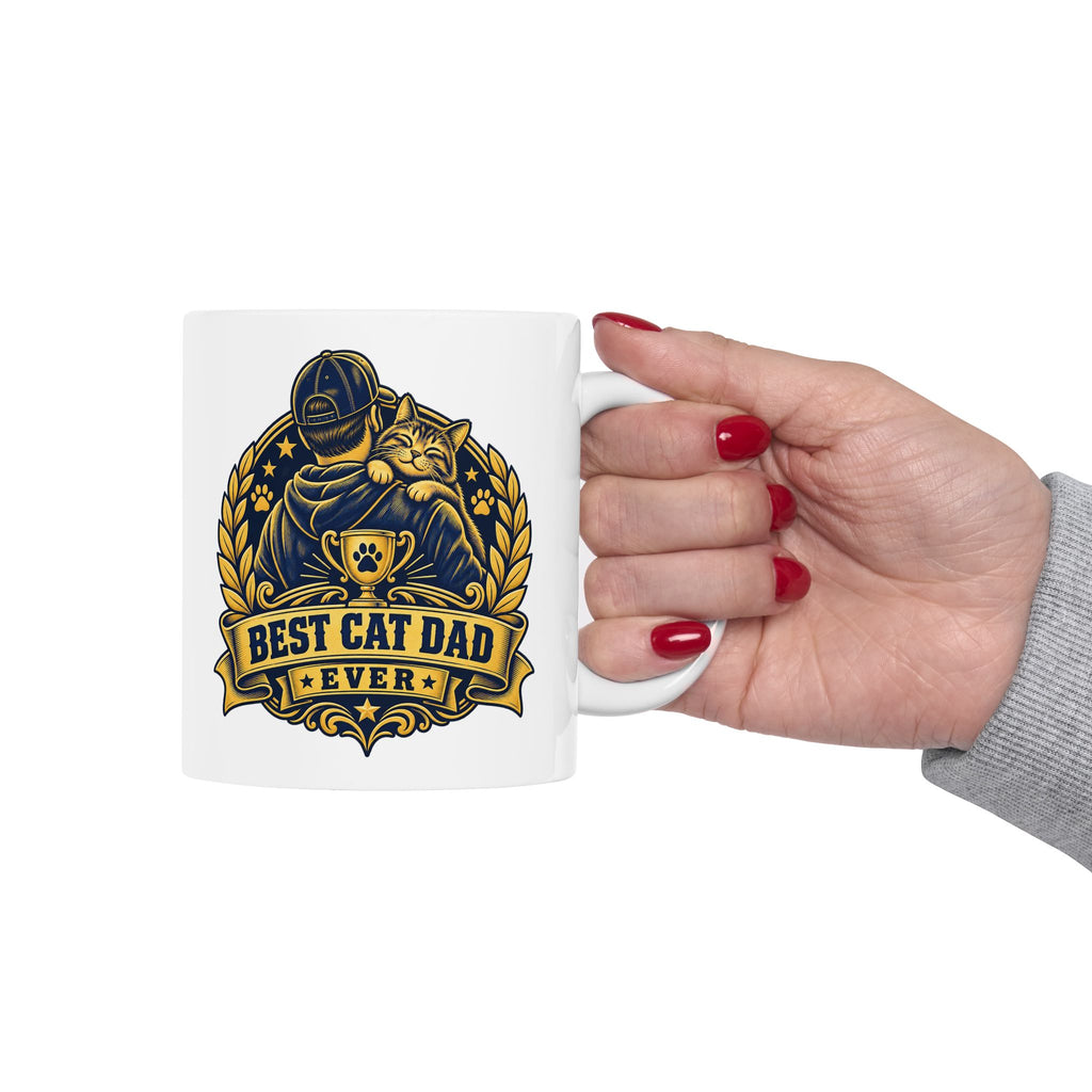 Best Cat Dad Ever Mug Vintage Trophy Badge Coffee Cup Gift Funny Coffee Mug