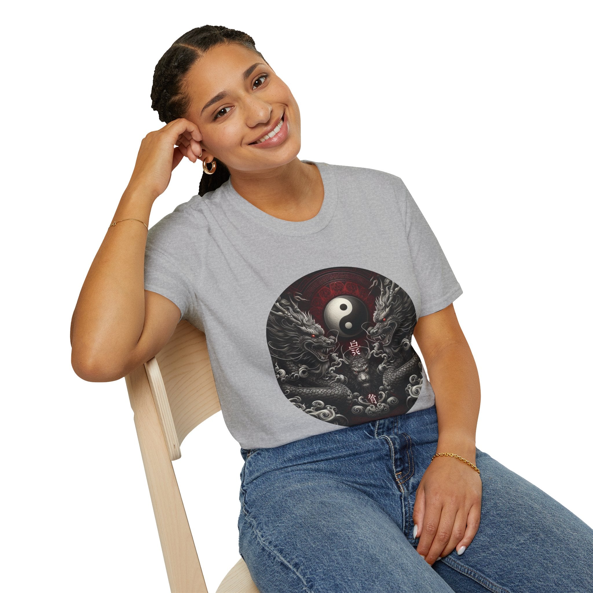 Dragon T-shirt Men Women Graphic Tee Clothing Apparel Symbol Ying Yang Best Gift