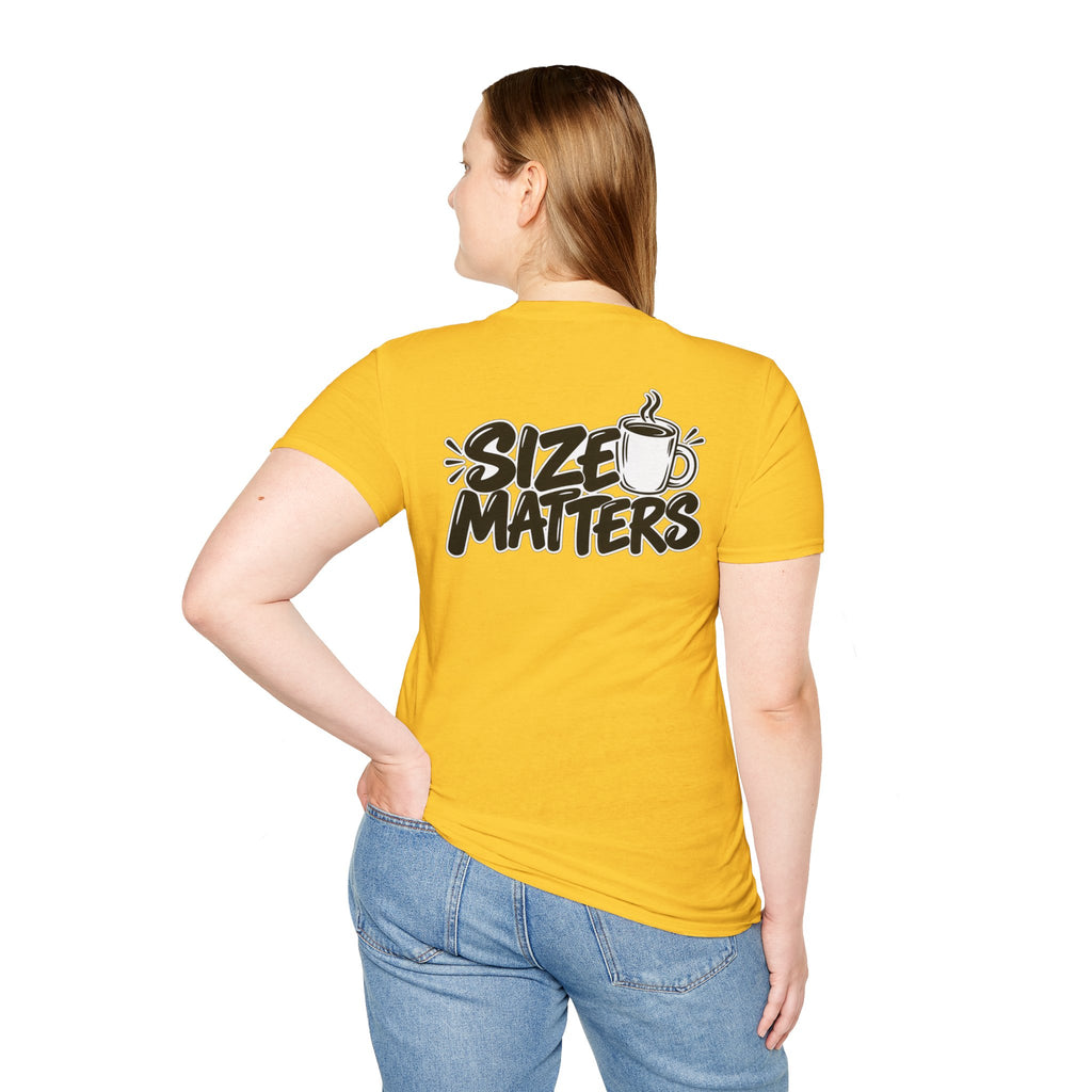 Dark Humor Funny Coffee Shirt Size Matters Novelty Graphic Tee Unique Gift