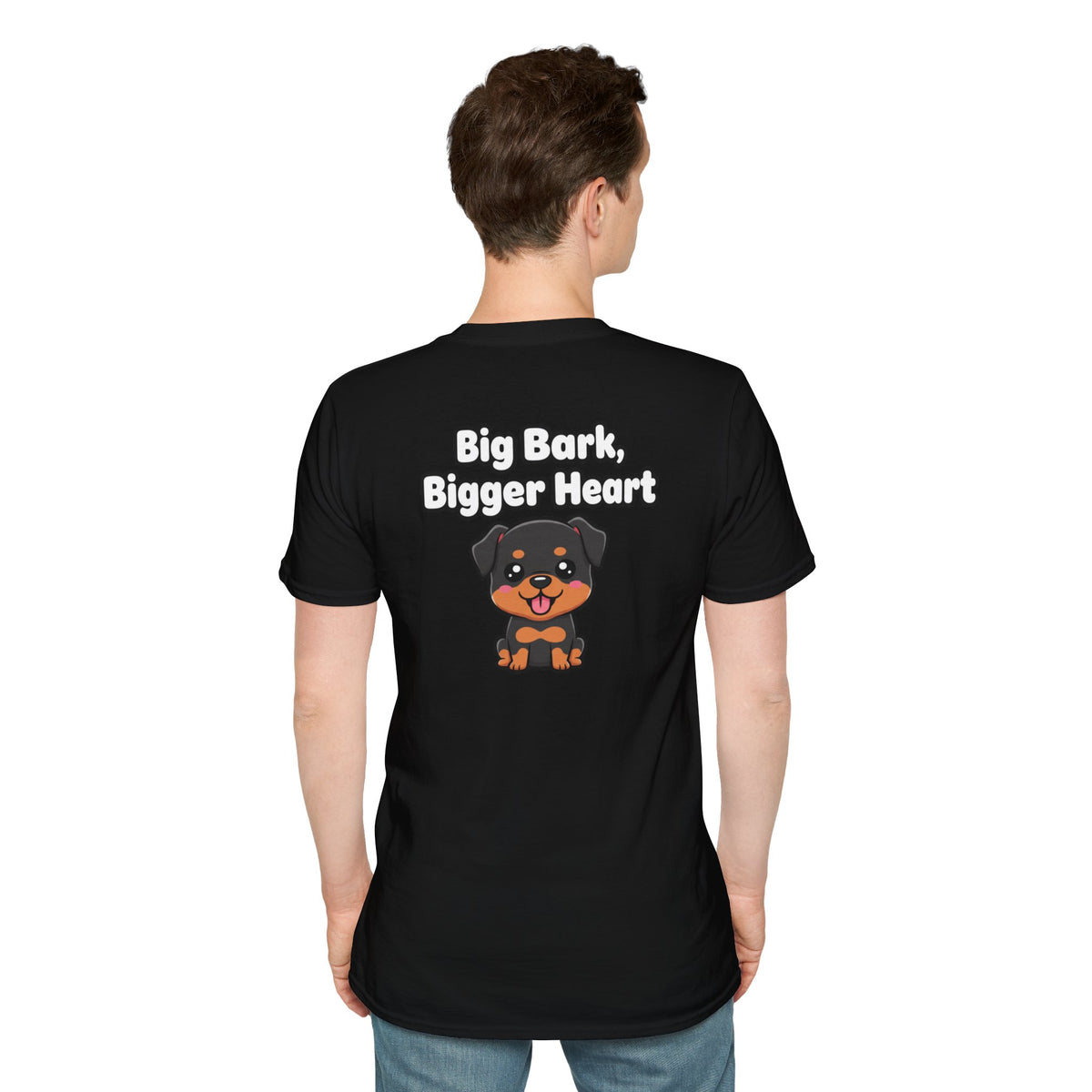 Cute Rottweiler Shirt Big Bark, Bigger Heart Funny Dog Lover Unisex Softstyle Tee Gift