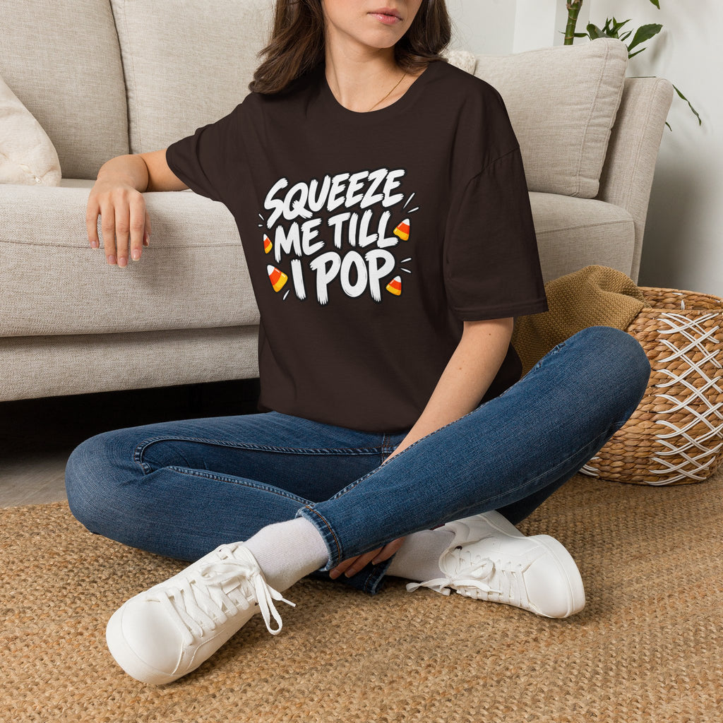Funny Halloween Shirt Squeeze Me Till I Pop Candy Corn Novelty Tee Graphic T-Shirt